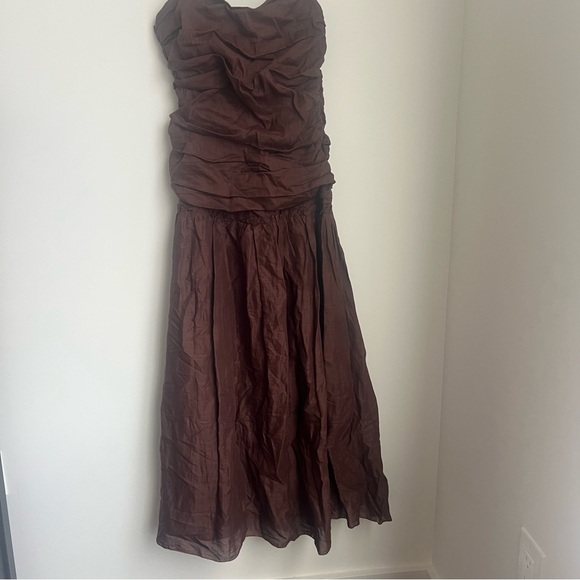 NEW Anthropologie La Maise Studio Brown Gathered Drop Waist Dress Women's XL - Picture 6 of 12